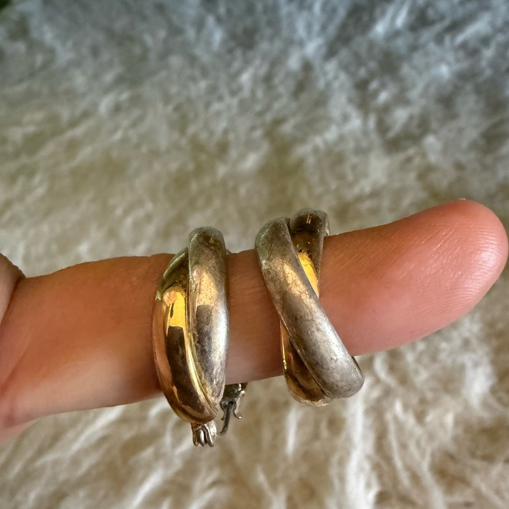 Gold and Silver Twisted Hoop Earrings